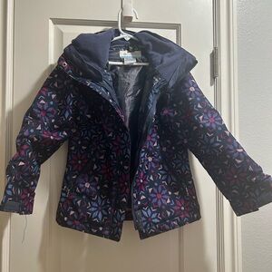 Columbia Kids Puffer Jacket - Dark Blue with Pink and Purple Geometric Design